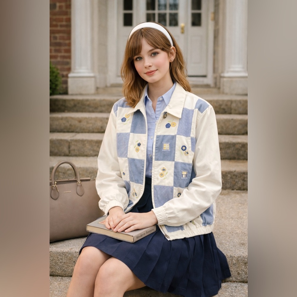 VINTAGE ALFRED DUNNER Y2K PATCHWORK FLORAL EMBROIDERED JACKET SIZE 16P